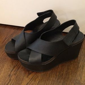 Black Leather Steven Wedges